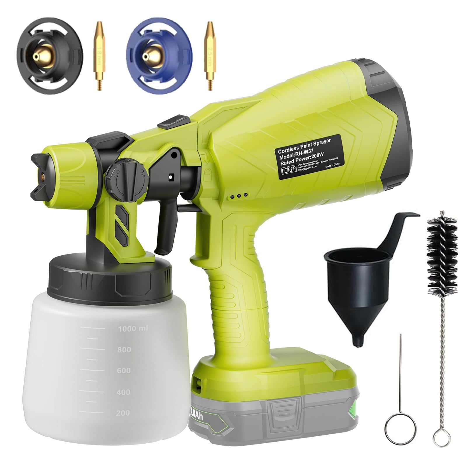 Ryobi Cordless Paint Sprayer Compatible with 18V One+ Battery 1L Tank 2 Nozzles – Battery Not Included