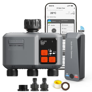 Wi‑Fi Irrigation Controller 3-Zone with RF 300m, Alexa & Smart Life App – Black