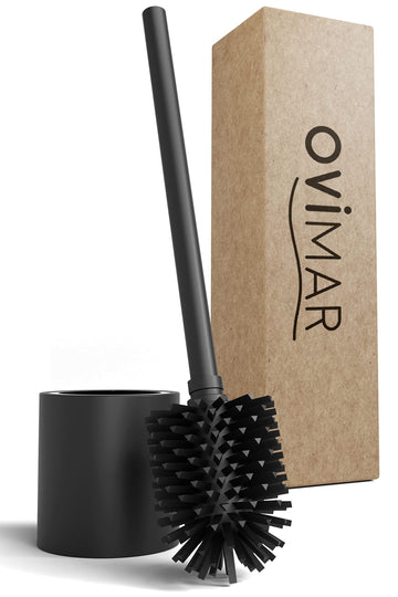 Silicone Toilet Brush Freestanding with Holder Replaceable Head – Matte Black