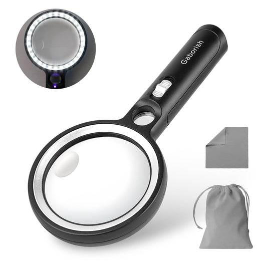 GABORISH 10X 20X 45X Magnifying Glass with Light – Handheld for Reading, Inspection