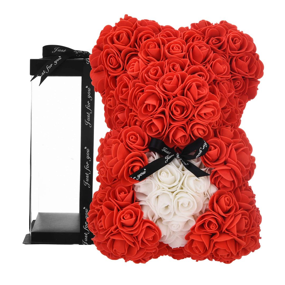 Rose Bear Forever Artificial Flowers Gift for Her, Birthday Present – Red