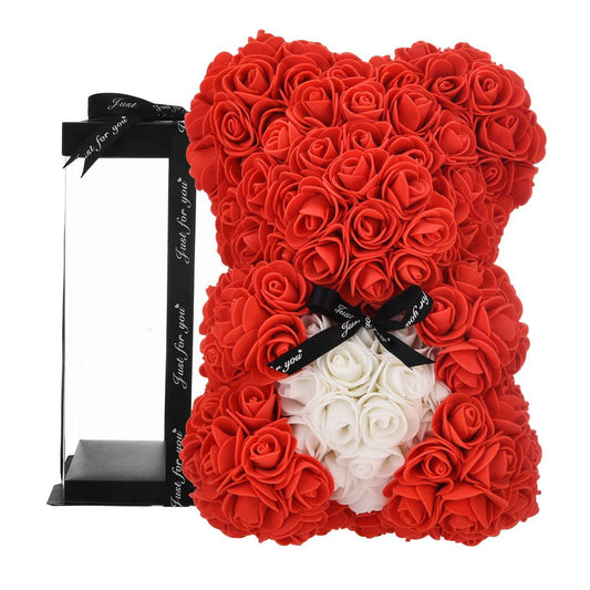 Rose Bear Forever Artificial Flowers Gift for Her, Birthday Present – Red