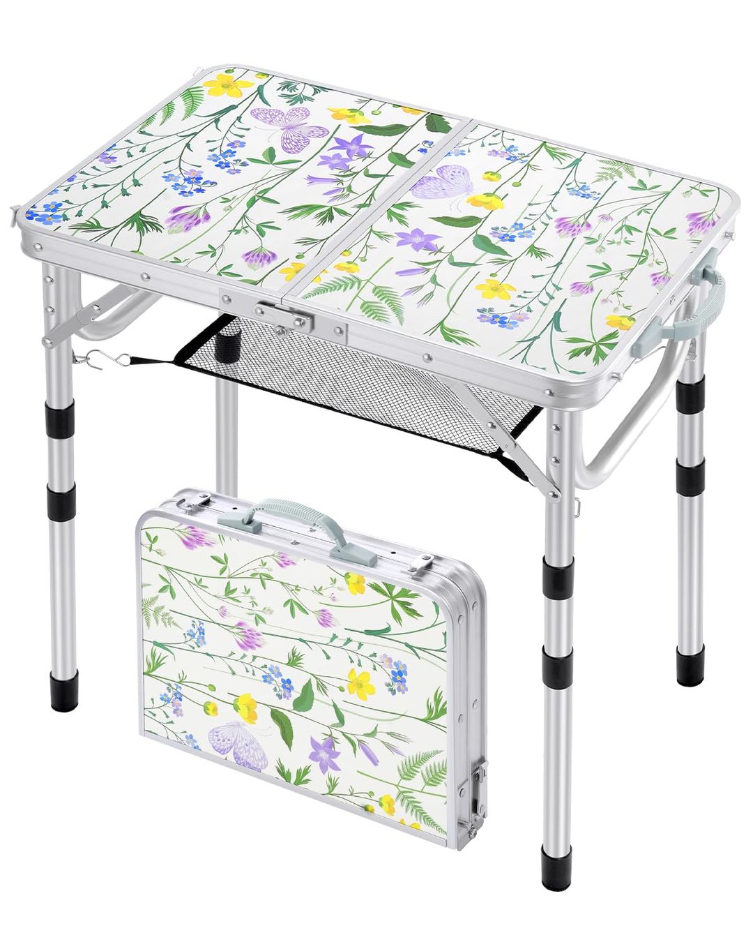 Folding Camping Table Height Adjustable 60x40cm 4-Heights Compact Lightweight – 60x40cm