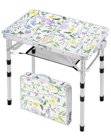 Folding Camping Table Height Adjustable 60x40cm 4-Heights Compact Lightweight – 60x40cm