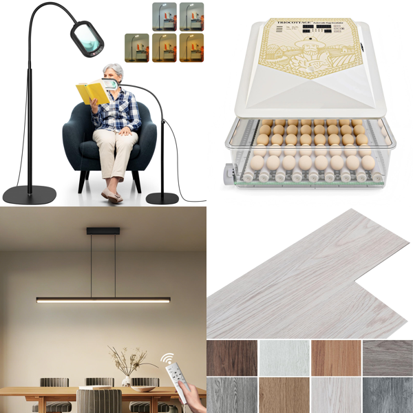 Pallet – Lighting & Home Essentials – Magnifying Lamp, Pendant Light, Egg Incubator, Vinyl Flooring, Ladder, Bedding