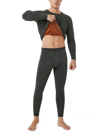 LAPASA Men's Thermal Underwear Set Super-Warm Winter Shirt and Pants – Black, L