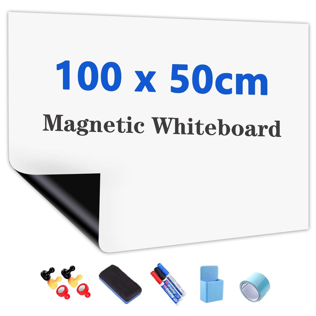 Magnetic Whiteboard Paper Self-Adhesive Dry Erase 100x50cm Includes Pens & Eraser – White 100x50cm