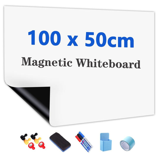 Magnetic Whiteboard Paper Self-Adhesive Dry Erase 100x50cm Includes Pens & Eraser – White 100x50cm