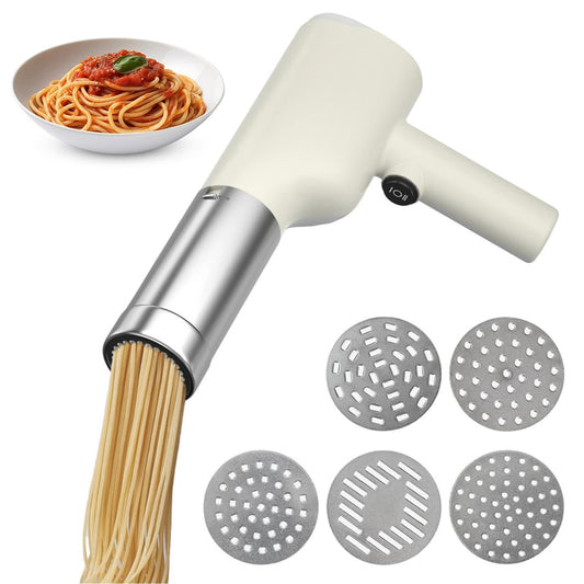 Cordless Handheld Pasta Maker Rechargeable 5 Pasta Shapes with Measuring Cup – White