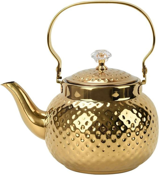 Stainless Steel Hammered Teapot 2L with Strainer Stovetop Tea Kettle for Loose Leaf – Silver