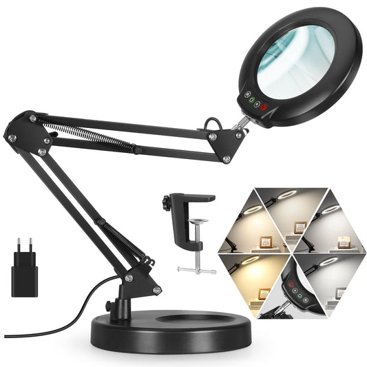 10X Magnifying Glass with Light 5 Color Modes LED Desk Lamp – Hands-Free