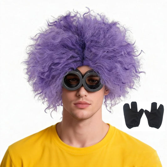 TANTAKO Halloween Cosplay Wig Set with Goggles and Gloves for Men & Women – Purple