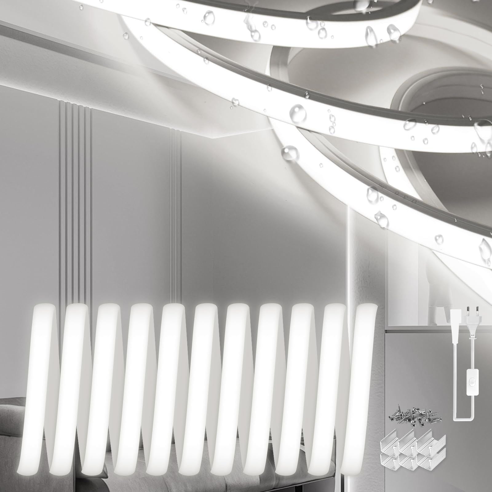 Neon LED Strip 2m Waterproof IP65 Flexible Light Strip – White 6000K 10mm