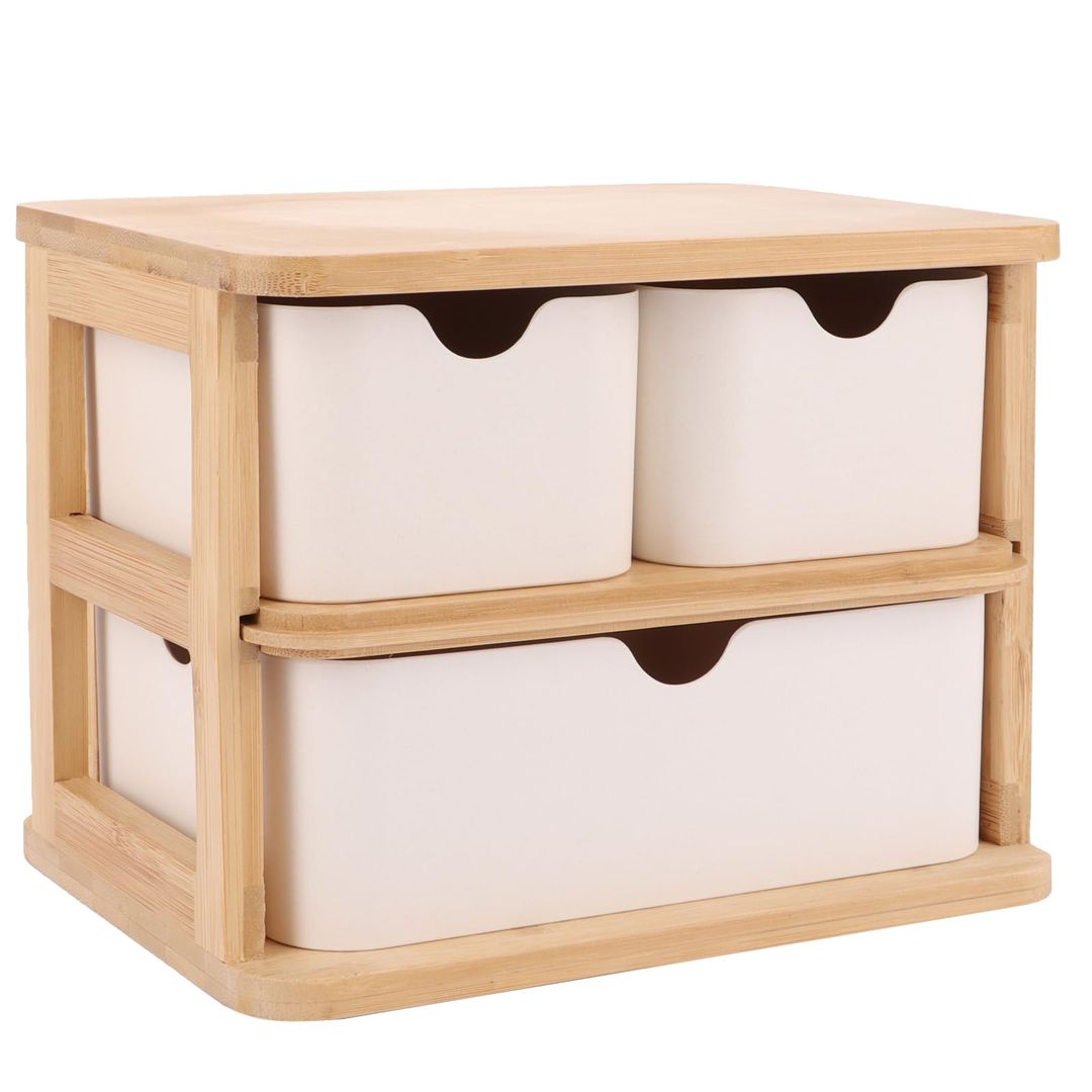 Wooden Storage Box with Drawers 3-Drawer Desk Organizer – Brown