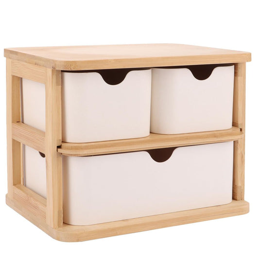 Wooden Storage Box with Drawers 3-Drawer Desk Organizer – Brown