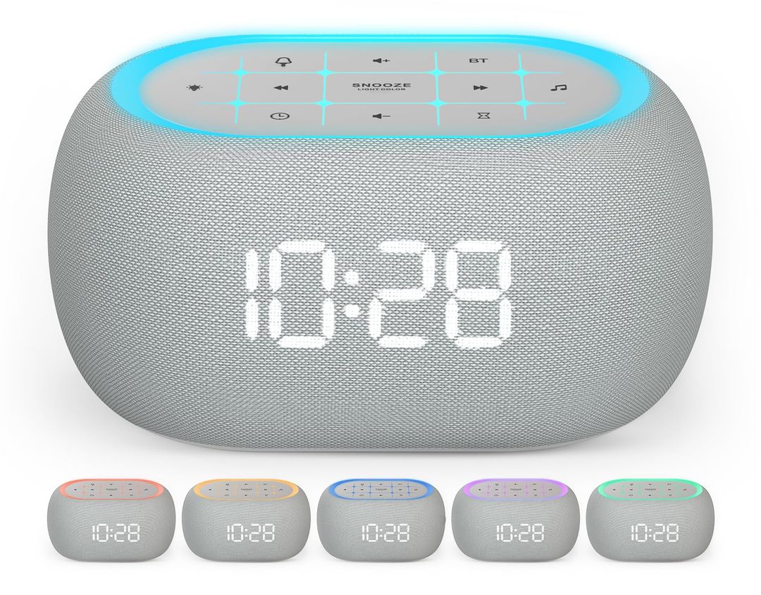 Digital Radio Alarm Clock with Bluetooth Speaker – 10W, 7-Color Night Light