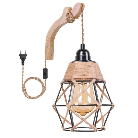 Boho Vintage Wall Light E27 with Switch & 2.8m Charging Cable – 2.8m