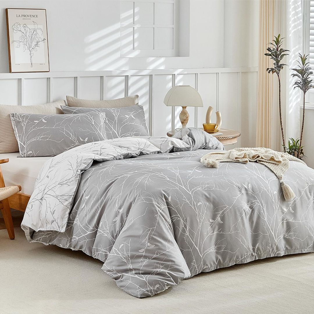 Bedding Set with Duvet Cover and Pillowcase – Grey/White 135x200cm