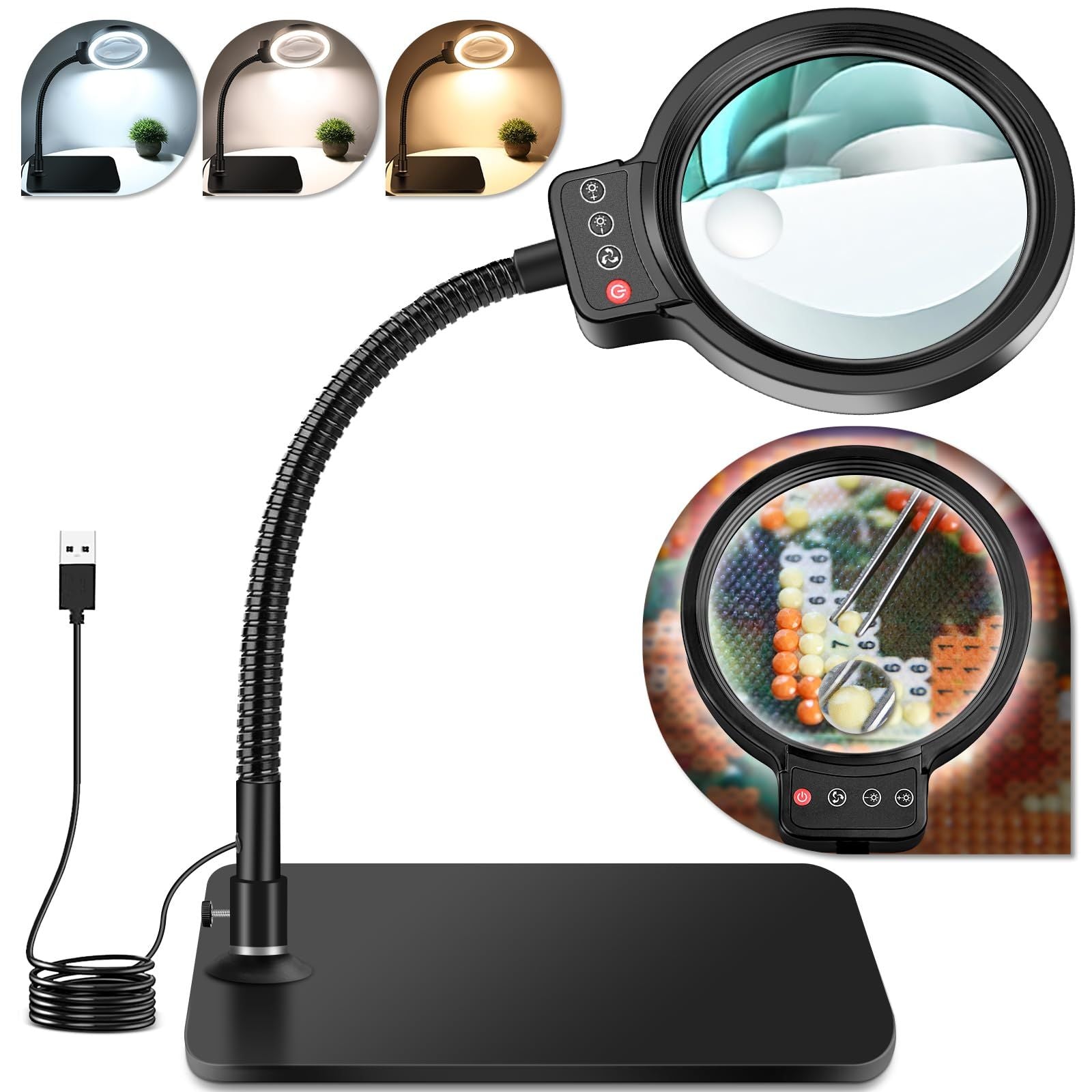 Magnifying Lamp 10x/30x 72 LEDs 3 Colour 10 Brightness Levels with Stand – 10x/30x
