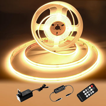 COB LED Strip Light 5M Warm White 3000K Dimmable with Remote Control – DIY