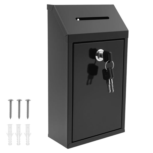 Metal Donation Box with Key Lock and Slot Durable Mailbox – Black