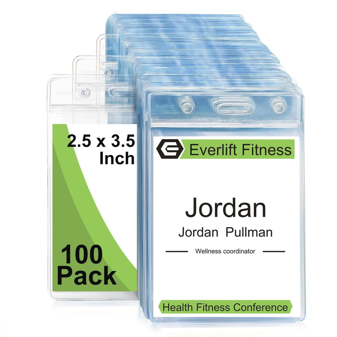 Plastic Name Badge Holders Vertical Transparent Card Holder 100pcs – Clear