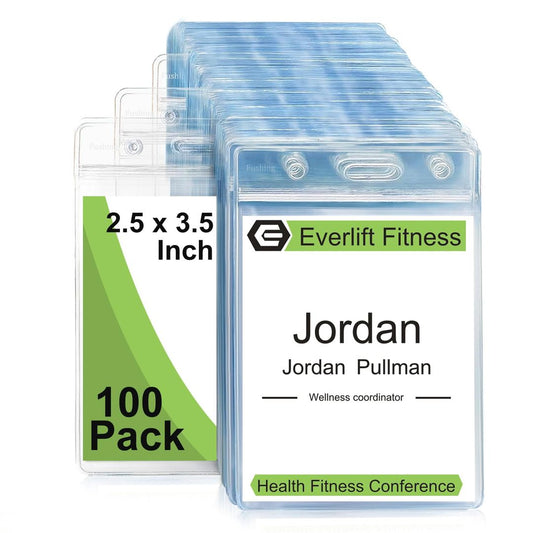 Plastic Name Badge Holders Vertical Transparent Card Holder 100pcs – Clear