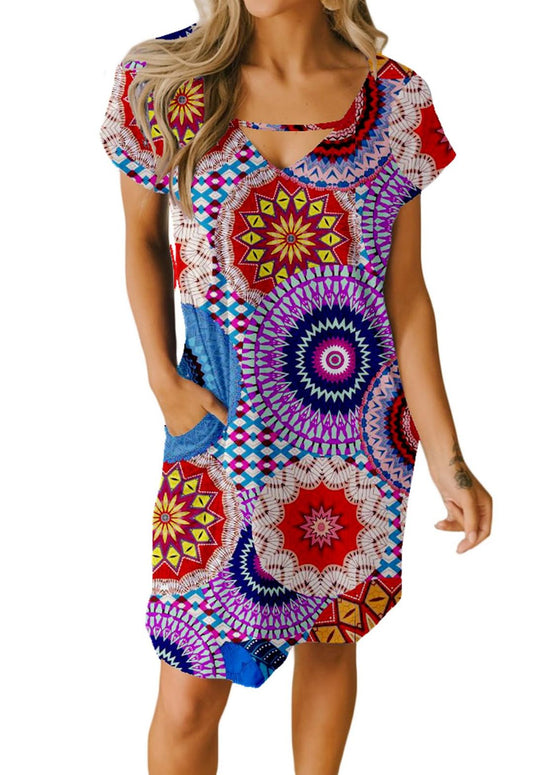 Women's Summer T-Shirt Dress Knee-Length A-Line Short Sleeve