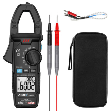 MESTEK AC/DC Clamp Meter True-RMS 6000 Counts Voltage Current Temperature – Black
