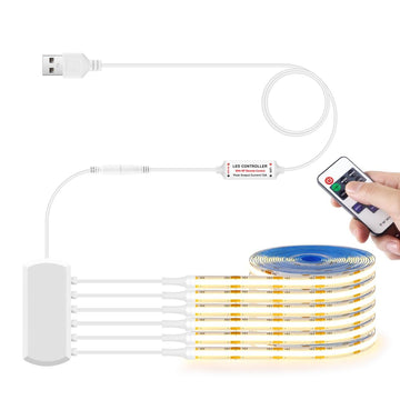 LRGBST 5V USB COB LED Strip 6 Rolls 1M Warm White with Remote Control Dimmer – Kitchen Lighting