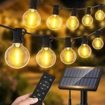 Solar G40 Garden String Lights 20m Weatherproof with Remote Control – Warm White