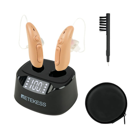 Retekess TE201 Hearing Amplifier Digital Display Rechargeable Noise Cancellation – Black