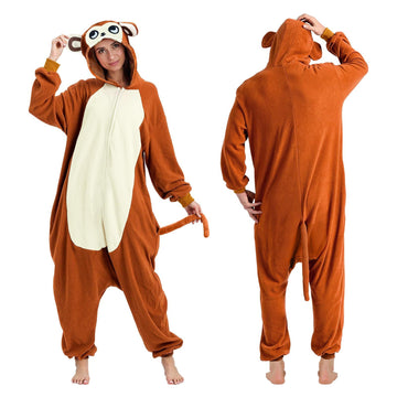 Unisex Monkey Onesie Costume Soft Plush Hood Pocket – L