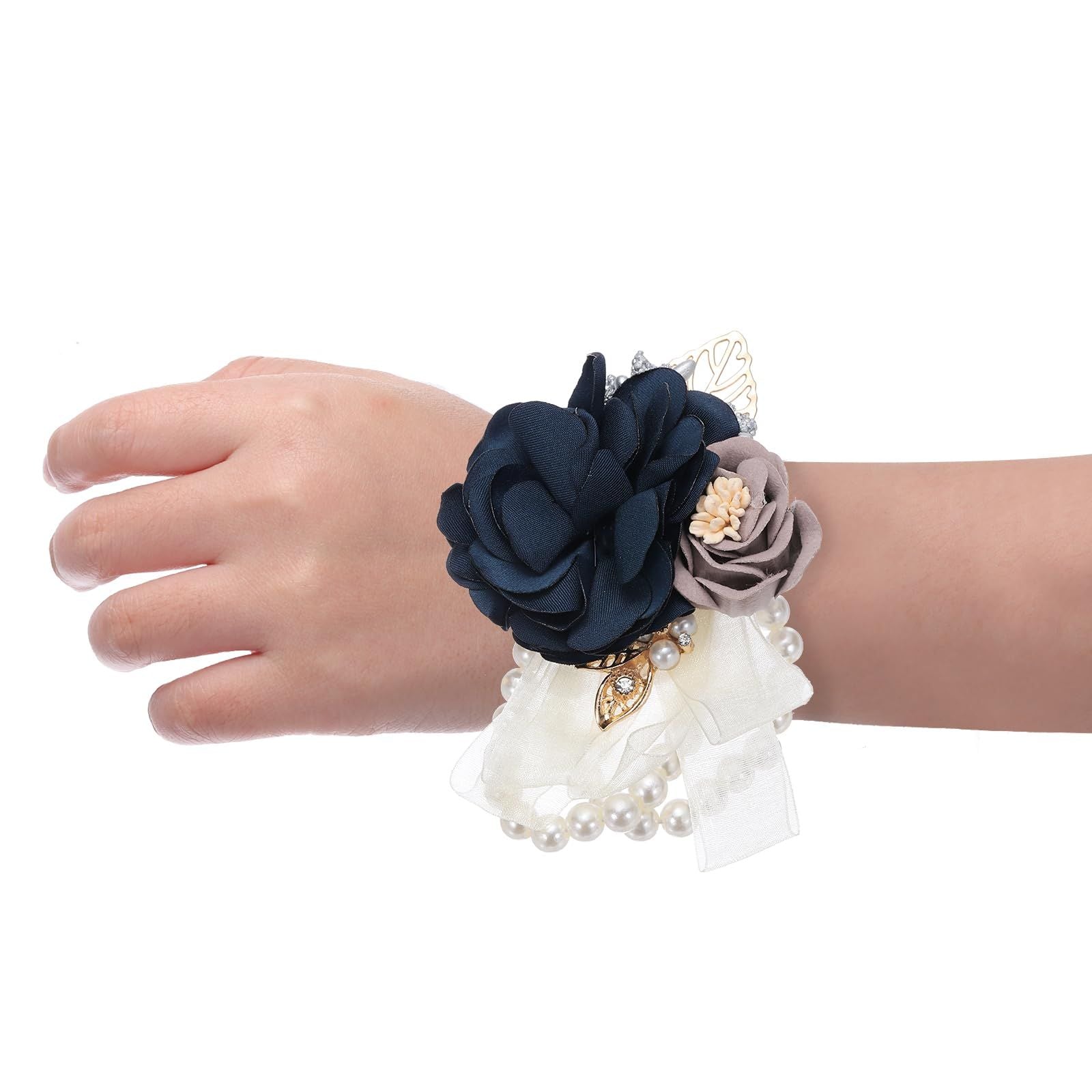 Artificial Flower Wrist Corsage Bracelets Pack of 6 10x8cm – Dark Blue - Mixed Box