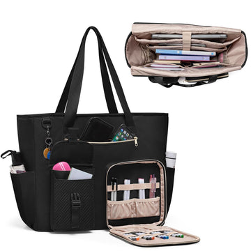 Teacher Bag XL with 15.6in Laptop Compartment Utility Tote Messenger – Black
