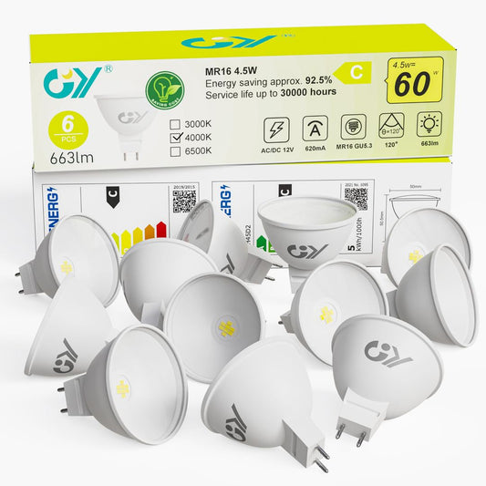 GY MR16 LED Bulbs Neutral White 4000K 4.5W 663 Lumen Energy Saving Pack of 12 – Non-Dimmable