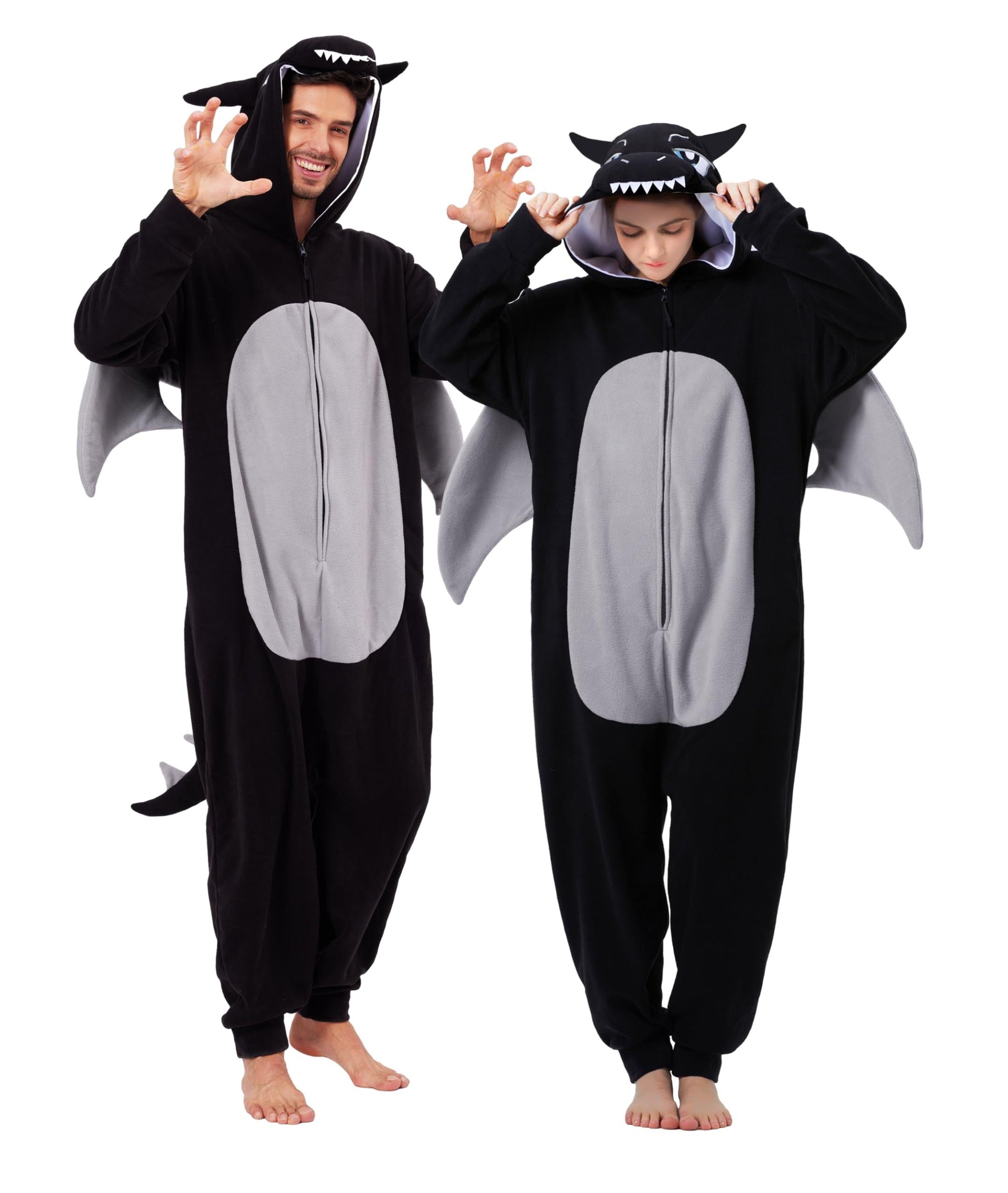 Adult Dragon Onesie Costume Jumpsuit Unisex Halloween Pyjama – Black M - Mixed Box