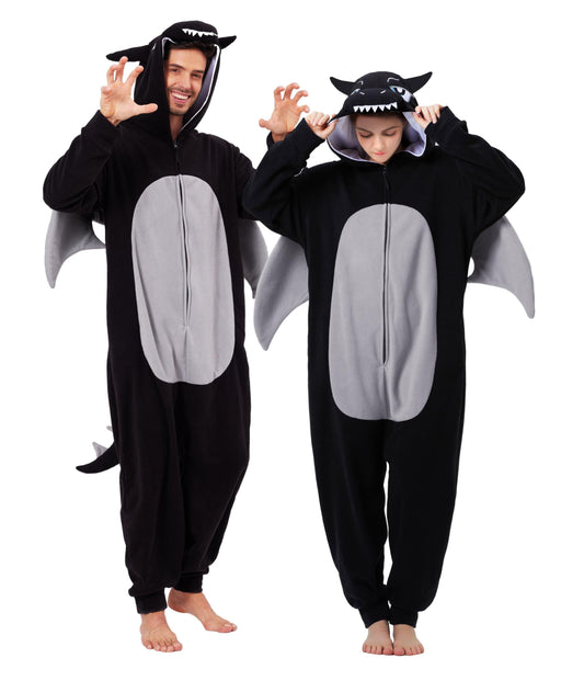 Adult Dragon Onesie Costume Jumpsuit Unisex Halloween Pyjama – Black M - Mixed Box