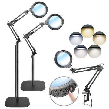 Magnifying Lamp 12x with 54 LEDs 5 Colour Modes Stepless Dimmable Flexible Arm – With Stand
