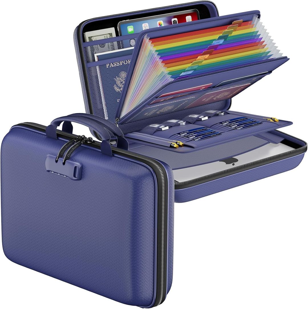 Fireproof Document Box with Lock 13 Compartments File Organizer for A4