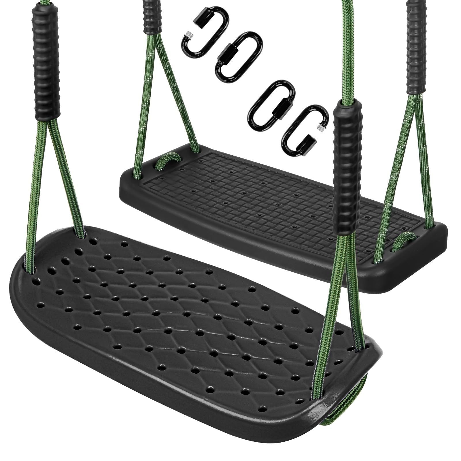 Outdoor Swing Seat Plastic Non-Slip Adjustable Rope with 4 Carabiners 100kg – Black 2pc