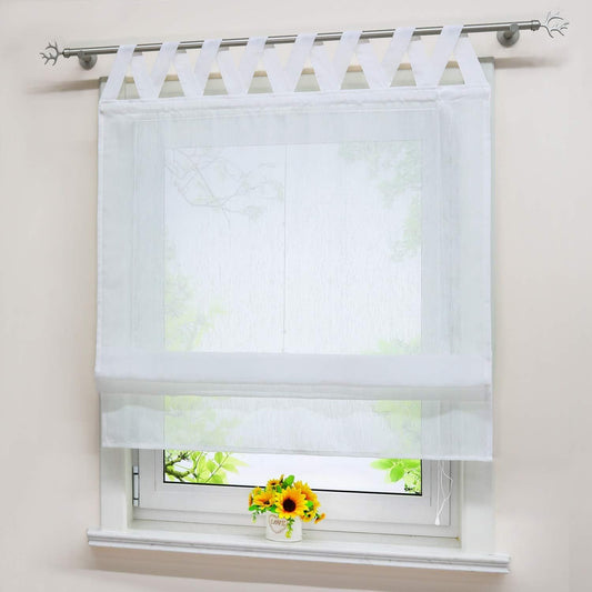 Roman Blind Linen-Look V-Loop Transparent Scarf Curtain 120x140cm – White