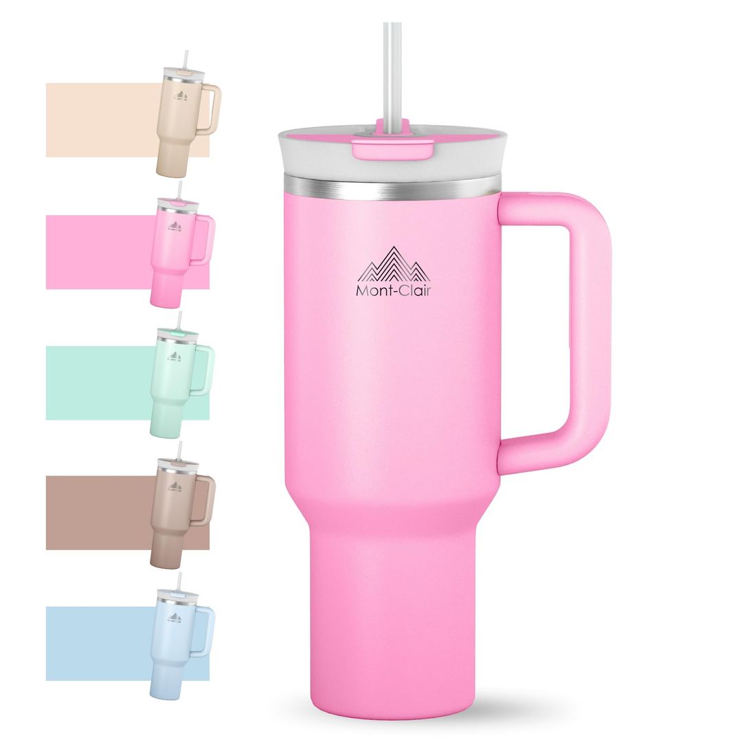 40oz Insulated Tumbler 1.2L with Straw Leakproof Keeps Drinks Cold 10–48h – Pink