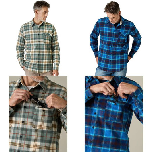 Men's Long-Sleeve Cotton Flannel Check Shirt Regular Fit Casual – Navy & Blue S - Mixed Box