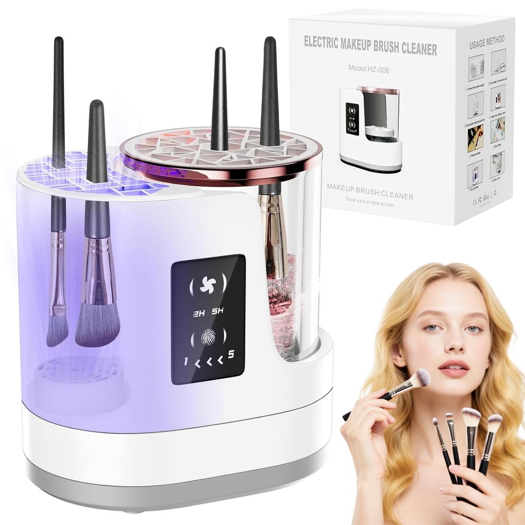 Electric Makeup Brush Cleaner 3-in-1 with Dryer & Holder USB Powered – White