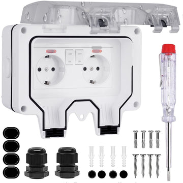 Outdoor Waterproof Socket IP66 with Cover – 2-Way White
