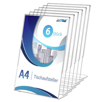 Acrylic A4 Tabletop Display Stands 6-Pack L-Shaped Angled – Transparent