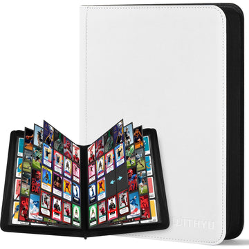 Card Album 16-Pocket Holds 1024 Cards Waterproof Side-Loading Zipper Binder – White