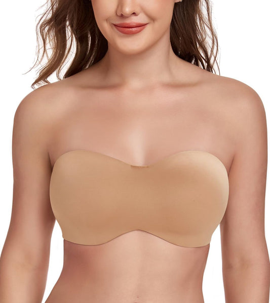 Strapless Bandeau Unpadded Bra Plus Size Fur Trim – Beige 95B