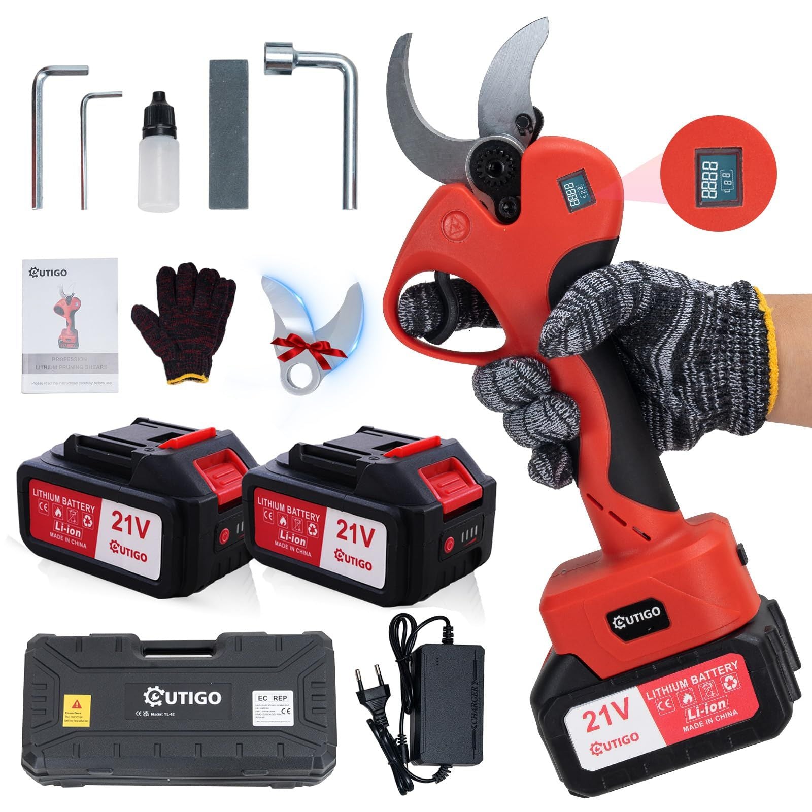Cordless electric garden shears 40 mm rechargeable 2x3000mAh batteries 6–8h runtime – 40mm